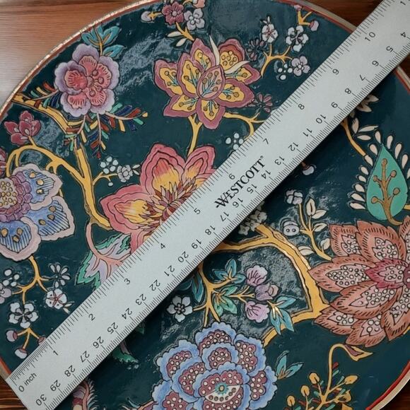 Chinese Millefleur Green Gold Passion Flower 10" Vintage Plate Andrea by Sadek - Picture 9 of 11